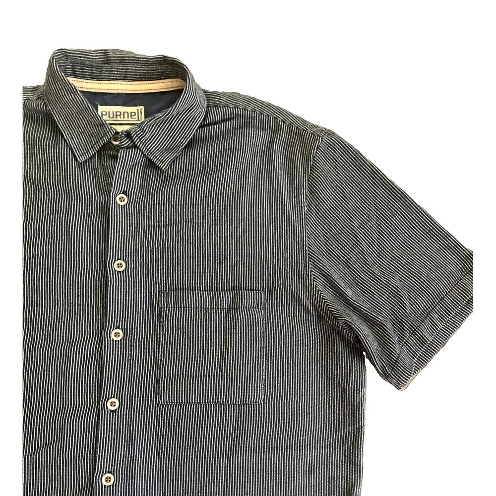 Purnell Button Up Shirt Mens Large Blue Short Sleeve Striped